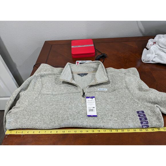 Eddie Bauer Fleece Sweater XXL Oatmeal Tan Classic Fit High Neck 1/4 Zip Staple - Picture 7 of 12